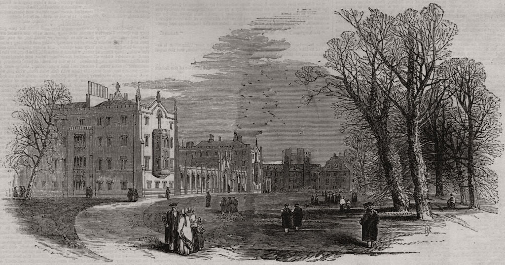 St. John's College - (Earl Powis's) - from the garden. Cambridge 1847 print